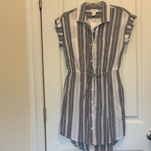 Gray and White Striped Button-Up Dress